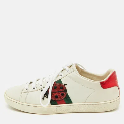 Pre-owned Gucci White/red Leather And Snake Embossed Leather Ace Pineapple Sneakers Size 36