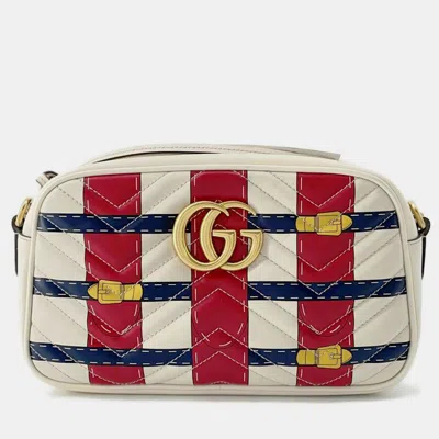 Pre-owned Gucci White/red Leather Gg Marmont Bag