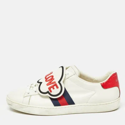 Pre-owned Gucci White/red Leather Love Ace Sneakers Size 36