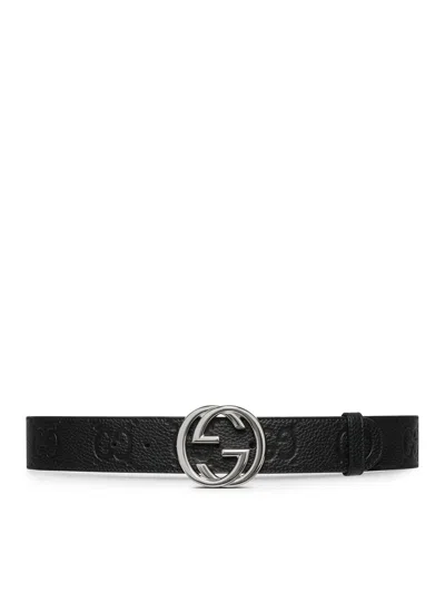 Gucci Wide Belt With Interlocking G Buckle In Black