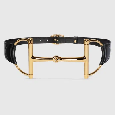 Gucci Wide Belt With Oversized Horsebit In Black