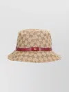 Gucci Wide Brim Cloche Hat With Leather Trim In Brown