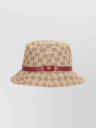 GUCCI WIDE BRIM CLOCHE HAT WITH LEATHER TRIM