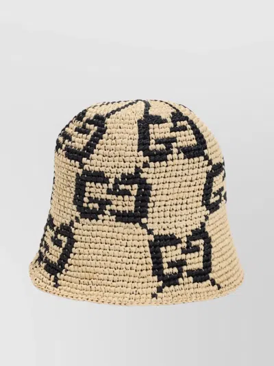 Gucci Embellished Straw Bucket Hat In Neutrals