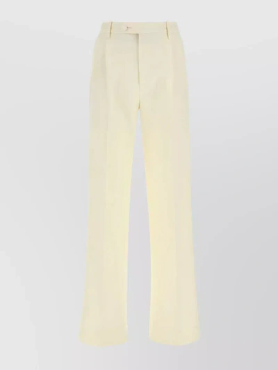 Gucci Wide-cut Cotton Blend Pant With Embroidered Accents In Beige