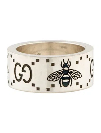 Pre-owned Gucci Wide Gg Bee Ring In Multi