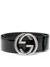 Gucci Wide Gg Crossover Belt In Black