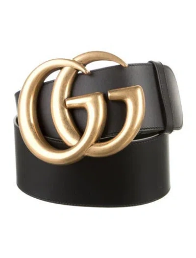 Pre-owned Gucci Wide Leather Belt In Black