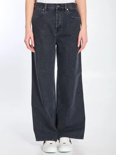 Gucci Wide Leg Denim Trousers In Black