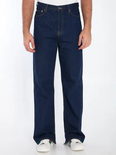 Gucci Wide-leg Jeans With Embroidery In Blue