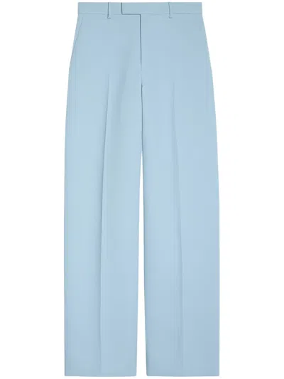 Gucci Wool Gabardine Trousers In Blue