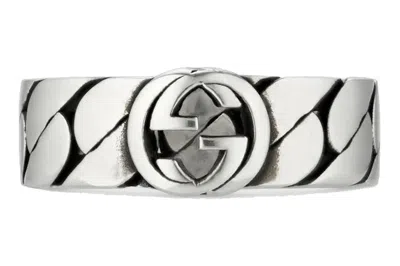 Pre-owned Gucci Wide Ring With Interlocking G Silver