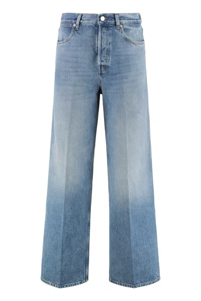 Gucci Wide-leg Jeans With Back Leather Logo Tag In Blue