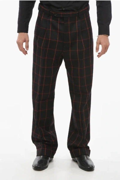 Gucci Windowpane Check Wool Pants With Cuffs In Black