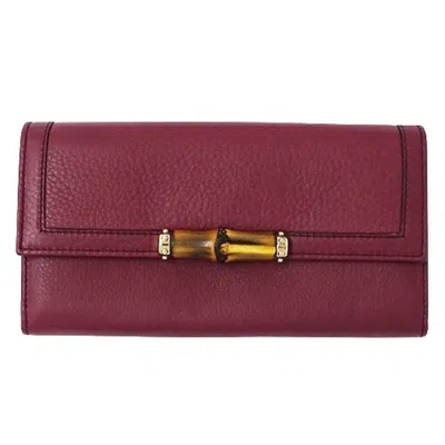 Pre-owned Gucci Wine Leather Long Wallet (bi-fold) ()