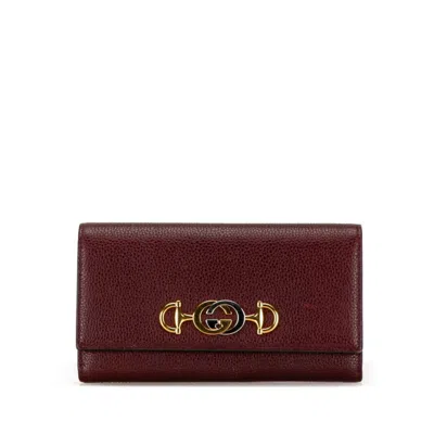 Pre-owned Gucci Wine Leather Long Wallet (bi-fold) ()