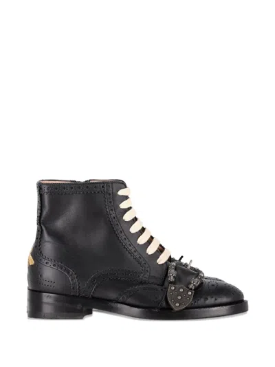 Pre-owned Gucci Wingtip Buckled Boots In Black