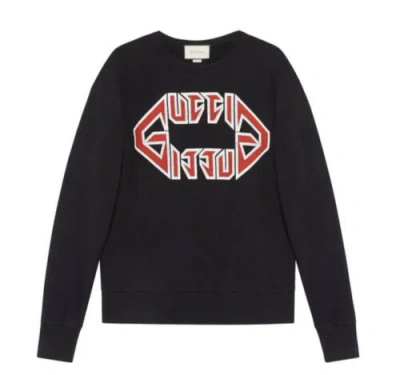 Pre-owned Gucci With Tags 100% Auth  Crewneck Sweatshirt Metal Logo Sz Medium Sweater M In Black