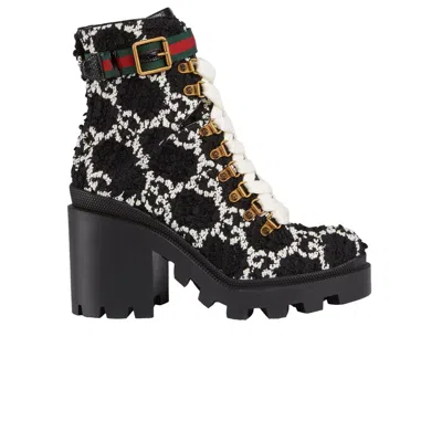 Pre-owned Gucci Wmns Gg Ankle Boot 'black White Tweed' | Women's Size 1.5