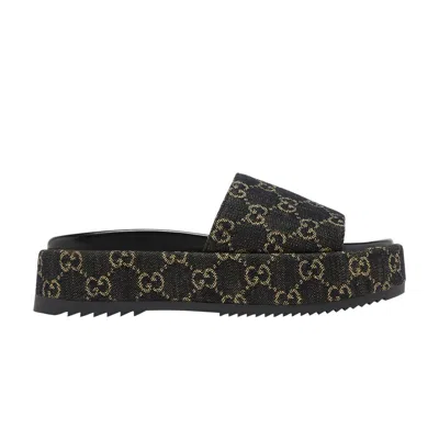 Pre-owned Gucci Wmns Gg Lame Platform Slide Sandal 'black' | Women's Size 38.5