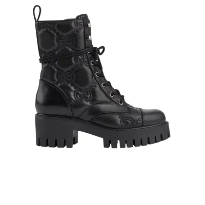 Pre-owned Gucci Wmns Gg Matelassé Lace Up Boot 'black'