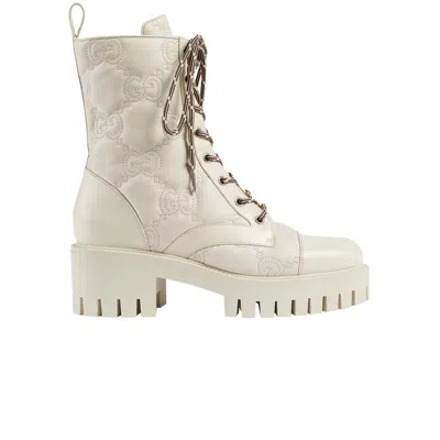 Pre-owned Gucci Wmns Gg Matelassé Lace Up Boot 'off White' | Cream | Women's Size 8