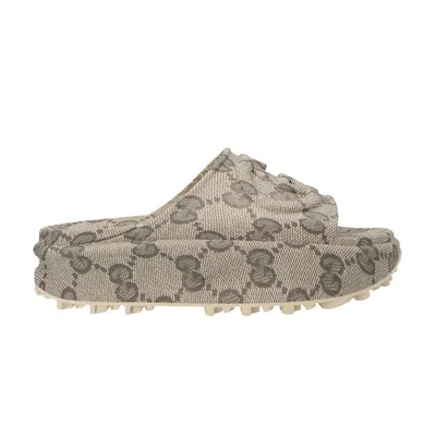 Pre-owned Gucci Wmns Gg Oversize Slide Sandal 'beige' In Brown
