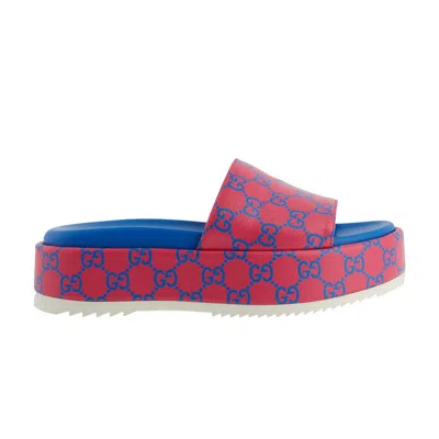Pre-owned Gucci Wmns Gg Platform Sandal 'fuchsia Blue' In Pink