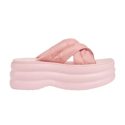 Pre-owned Gucci Wmns Gg Platform Slide 'white' In Pink