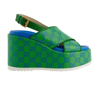 Pre-owned Gucci Wmns Gg Supreme Platform Sandal 'green Blue' | Women's Size 8.5