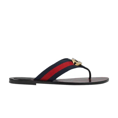 Pre-owned Gucci Wmns Gg Web Sandal 'black Blue Red' | Women's Size 2.5