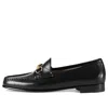 Gucci Women Black Calf Leather Moc Stitching Signature Horsebit Detail Almond Toe Slip-on Style Bran In Black