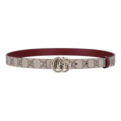 Gucci (wmns)  25 Gg Marmont Reversible Thin Belt 'beige Red' In Neutral
