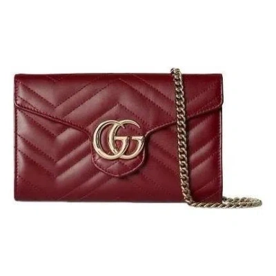 Gucci (wmns)  25 Gg Marmont Wallet On Chain 'rosso Ancora Red' In Blue