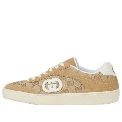 Gucci Beige G75 Sneaker In Suede And Gg Fabric Women In Brown
