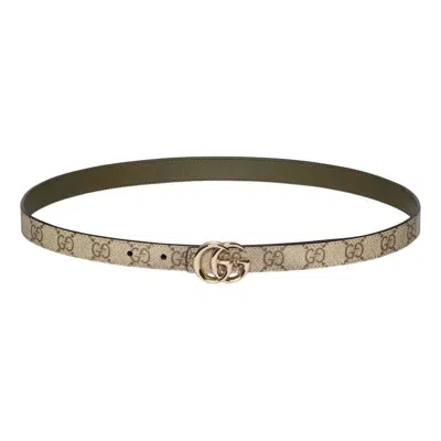 Gucci (wmns)  26 Reversible Gg Marmont Thin Belt 'beige Khaki' In Pink