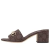 Gucci Mules Block Heel Metallic Hardware Open Toe In Brown