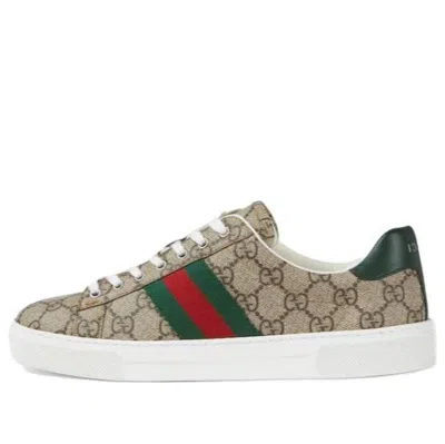GUCCI (WMNS) GUCCI  ACE SNEAKER WITH WEB 'BEIGE EBONY GG SUPREME'