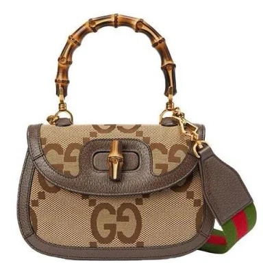 Gucci (wmns)  Bamboo 1947 Jumbo Gg Small Top Handle Bag 'beige Brown'