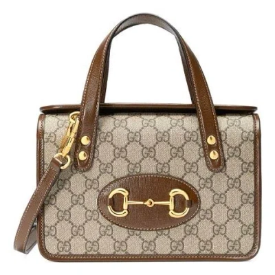 Gucci (wmns)  Canvas Horsebit 1955 Old Flower Logo Single-shoulder Bag Mini Brown