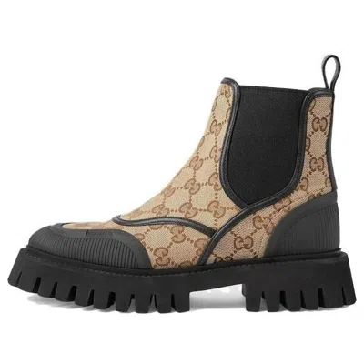 Gucci (wmns)  Casual Style Leather Logo Boots 'beige Black'