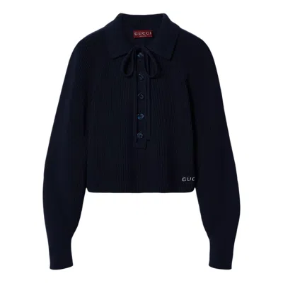 Gucci (wmns)  Chunky Rib Cotton Polo Shirt 'dark Blue' In Black