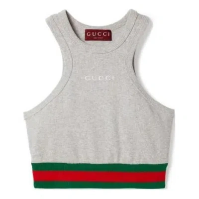 Gucci (wmns)  Cotton Rib Tank Top With Web 'grey' In Gray
