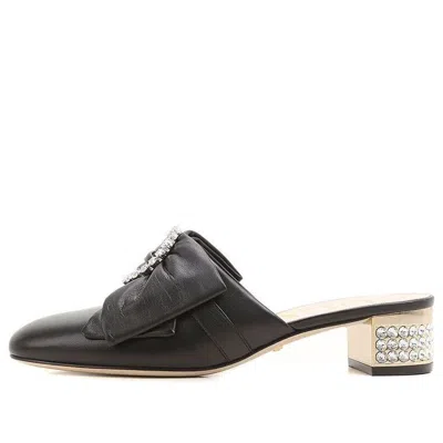 Gucci (wmns)  Crystal Buckle Low Heels Breathable Heighten Fashion High Heels Shoes Black