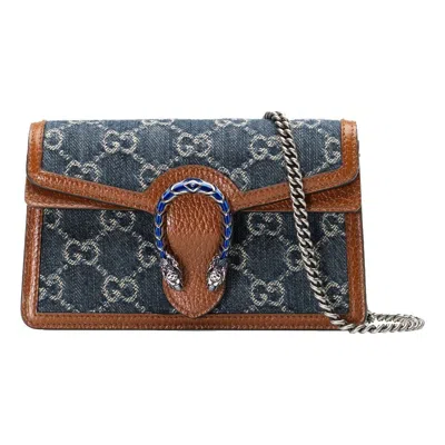 Gucci (wmns)  Dionysus Logo Denim Messenger Bag Gray Blue / Brown Retro