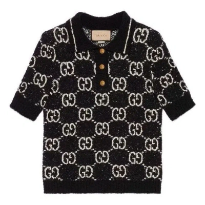 Gucci (wmns)  Fine Cotton Polo Top 'black Ivory' In Multi