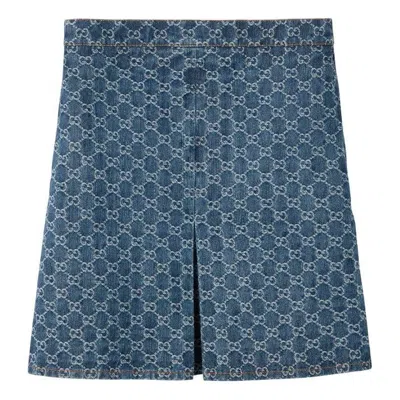 Gucci (wmns)  Gg Jacquard Flared Skirt 'denim' In Blue