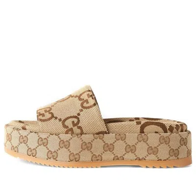 Gucci (wmns)  Gg Lame Platform Slide Sandal 'camel Monogram'