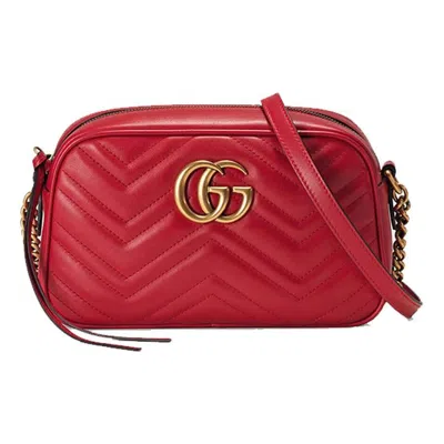 Gucci (wmns)  Gg Marmont Gold Logo Leather Chain Small Red Classic Shoulder Messenger Bag