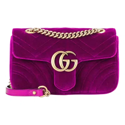Gucci (wmns)  Gg Marmont Gold Logo Velvet Chain Shoulder Messenger Bag Small Purple Red Classic